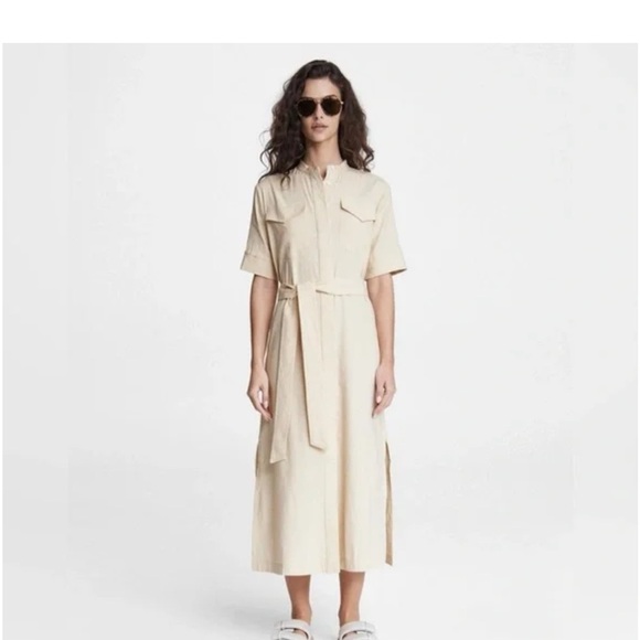 Rag & Bone Selma Midi Shirt Dress in Khaki Tan Size Large - Picture 5 of 16